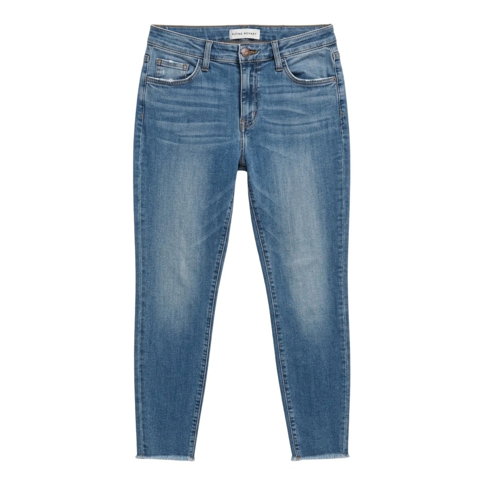 Flying Monkey High Rise Distressed Skinny Jeans Blue Raw Hem Y3043 Size 29 - Picture 1 of 13